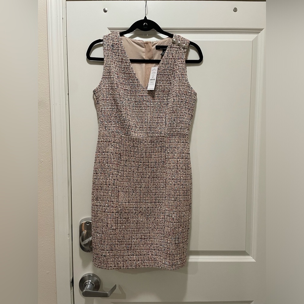 White House Black Market tan multicolored tweed dress